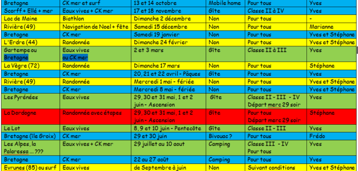 – CKCA-KALAMAR – Planning prévisionnel 2018-19 – calendrier 2018-19